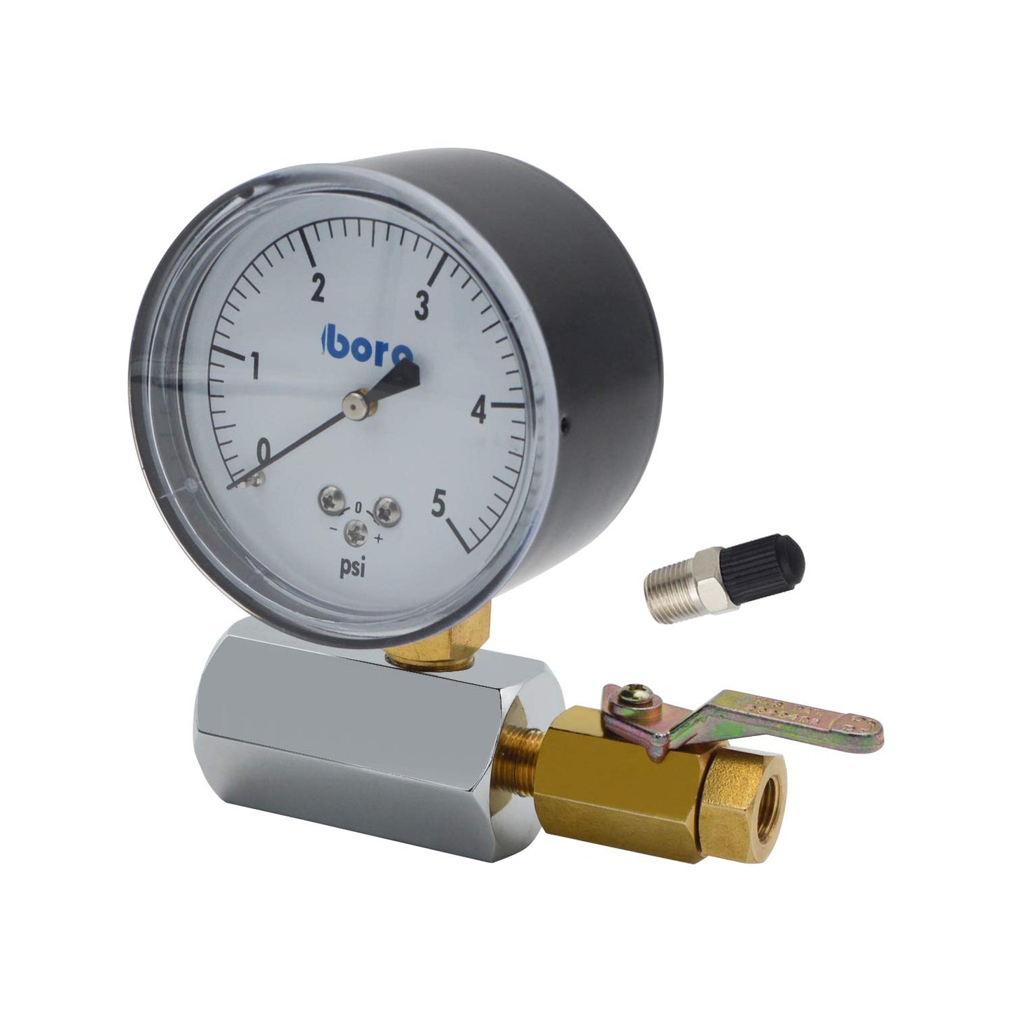 HYDRO MASTER 0221601 Gas Test Gauge Kit,2-1/2" Steel case Low Pressure Gauge(0-5 Psi),1/4"NPT Brass Lower,3/4" FNPT Chromed Manifold，+/- 1.5% Accuracy