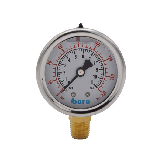 HYDRO MASTER Dual Scale 2" Stainless Steel Case Regulator Gauge with Liquid Filled,1/4" NPT Bottom Connection