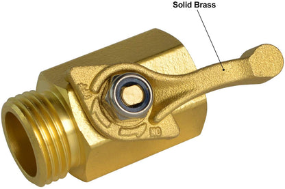 HYDRO MASTER Heavy Duty 3/4" Brass Shut Off Valve with Large Handle, Full Flow Garden Hose Connector