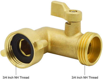 HYDRO MASTER Heavy Duty Brass Shut Off Valve,Garden Hose Elbow Connector,3/4" FHT x 3/4" MHT