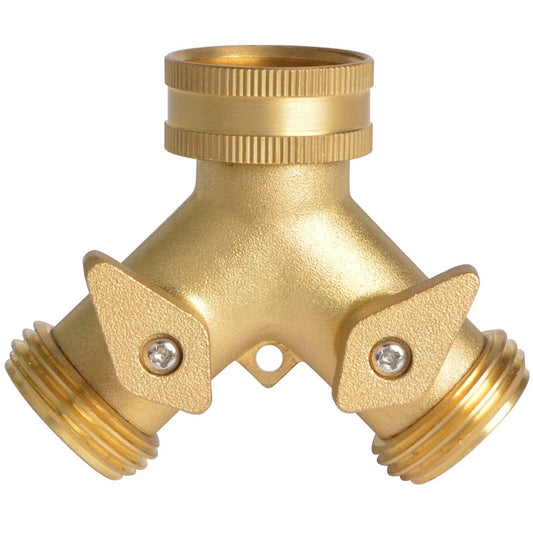 HYDRO MASTER 2 Way Garden Hose Splitter, Hose Connector, Heady Duty Solid Brass Shut Off Valve