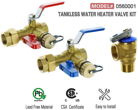 Hydro Master 3/4-Inch IPS Isolator Tankless Water Heater Service Valve Kit with Pressure Relief Valve, Clean Brass