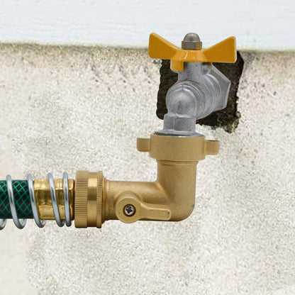 HYDRO MASTER Heavy Duty Brass Shut Off Valve,Garden Hose Elbow Connector,3/4" FHT x 3/4" MHT