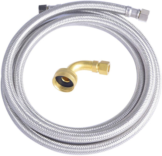 Hydro Master 72 inches Braided Stainless Steel Dishwasher Connector with Elbow, 3/8" Comp x 3/8" Comp, Lead Free