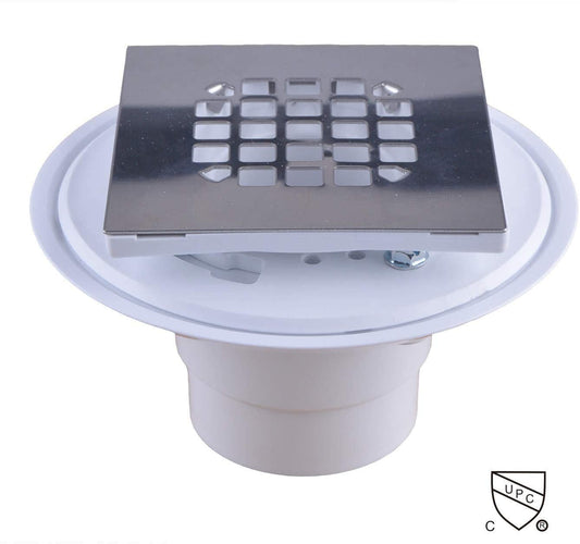 Hydro Master No-hub Bolt-down PVC Shower Drain with Top Stainless Steel Grate (Square) 2 inch or 3 inch - watertech plumbing supply