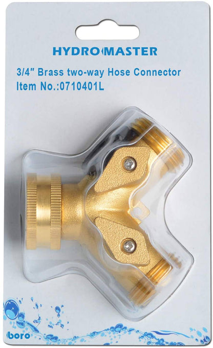 HYDRO MASTER 2 Way Garden Hose Splitter, Hose Connector, Heady Duty Solid Brass Shut Off Valve - watertech plumbing supply