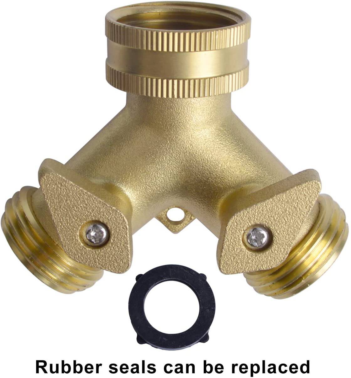 HYDRO MASTER 2 Way Garden Hose Splitter, Hose Connector, Heady Duty Solid Brass Shut Off Valve - watertech plumbing supply
