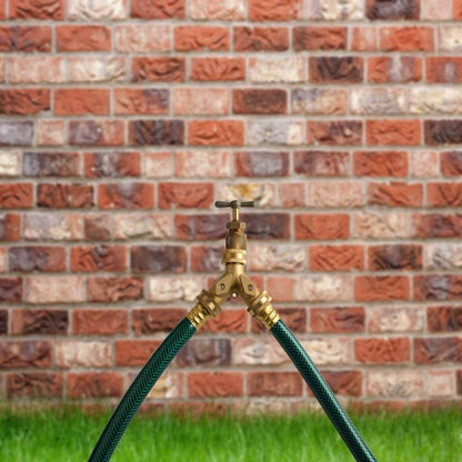 HYDRO MASTER 2 Way Garden Hose Splitter, Hose Connector, Heady Duty Solid Brass Shut Off Valve - watertech plumbing supply