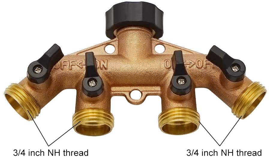 HYDRO MASTER 4 Ways Garden Hose Splitter,3/4" Garden Hose Spigot Adapter with 4 Valves,Fits All Garden Hose. - watertech plumbing supply