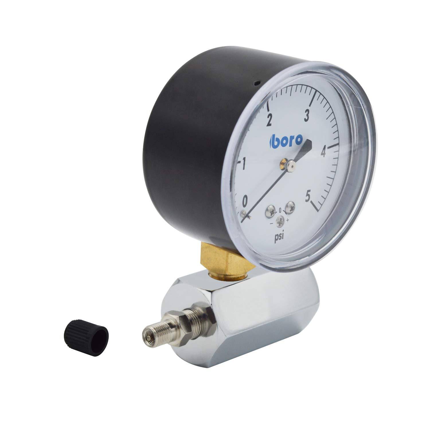 HYDRO MASTER 0221601 Gas Test Gauge Kit,2-1/2" Steel case Low Pressure Gauge(0-5 Psi),1/4"NPT Brass Lower,3/4" FNPT Chromed Manifold，+/- 1.5% Accuracy - watertech plumbing supply