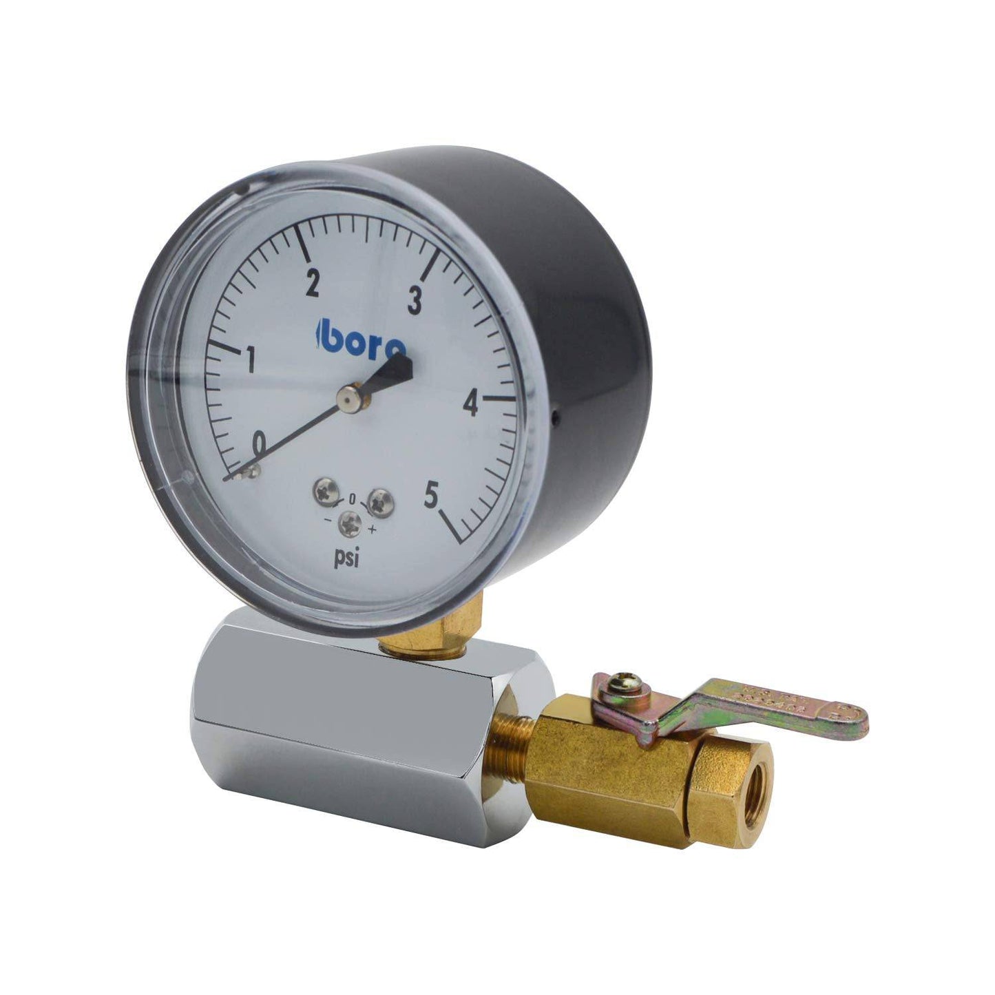 HYDRO MASTER 0221601 Gas Test Gauge Kit,2-1/2" Steel case Low Pressure Gauge(0-5 Psi),1/4"NPT Brass Lower,3/4" FNPT Chromed Manifold，+/- 1.5% Accuracy - watertech plumbing supply